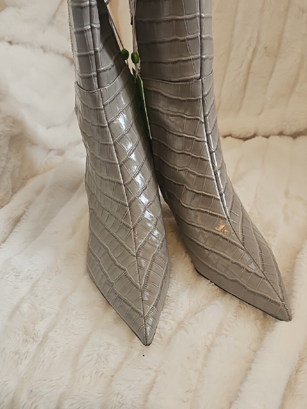 Sam Edelman Gray Croc-Embossed Pointed Toe Knee Boots - Picture 4 of 9